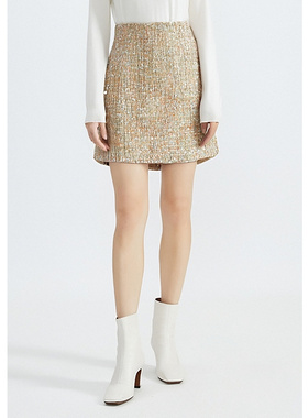 EF法式小香风粗花呢短裙2025冬季新款显瘦百搭气质名媛风a字裙