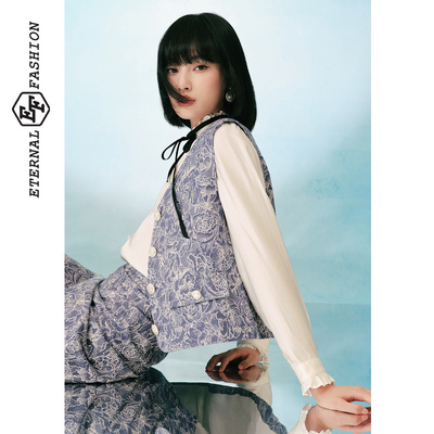 EF复古时尚简约短款上衣2025秋季新款印花百搭设计感马甲