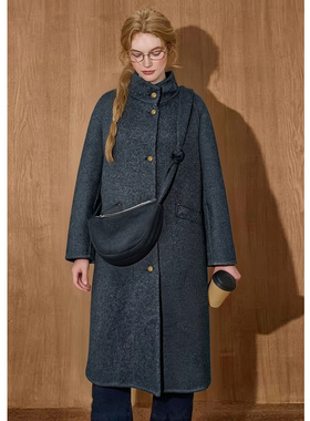 EF【商场同款】冬季新款百搭时尚宽松中长款绵羊毛100%双面呢大衣