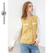 新款 EF小香风粗花呢无袖 马甲2025冬季 珍珠扣口袋流苏毛边减龄外套