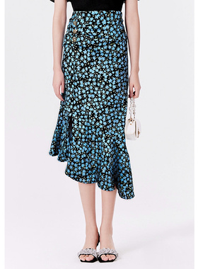 EF2025秋季新款优雅碎花半身裙设计感不规则减龄抽褶茶歇中长裙