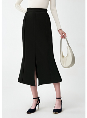 EF【商场同款】复古时尚显瘦包臀裙2025秋冬新款鱼尾裙开叉半身裙