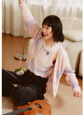 EF优雅洋气针织开衫背心2025冬季新款V领短款软糯减龄两件套套装