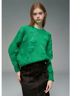 EF复古立体爱心针织毛衣2025冬季新款宽松慵懒圆领长袖毛衫