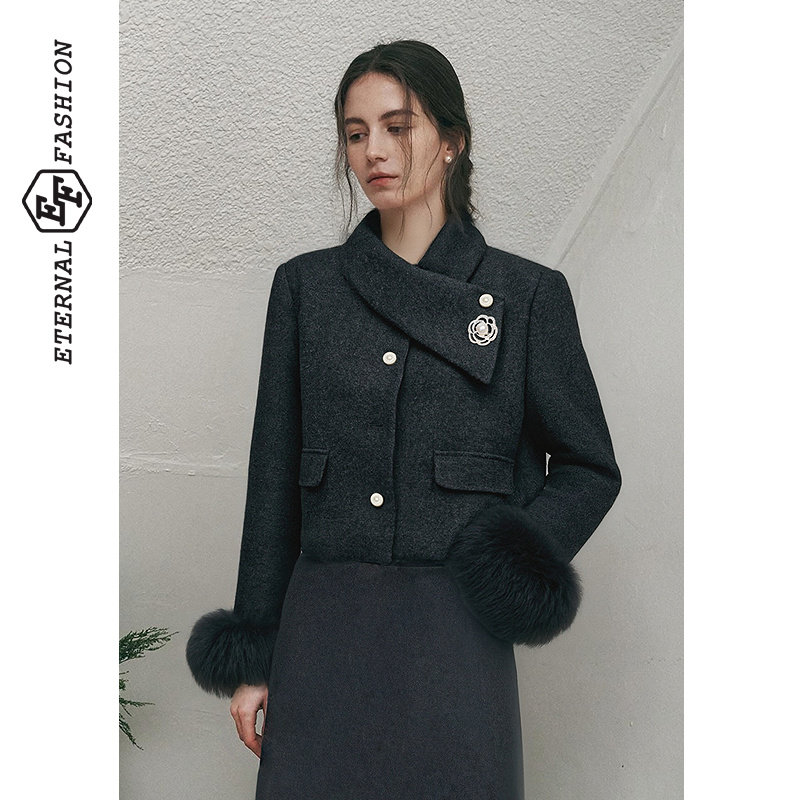 EF【商场同款】复古时尚高级感气质上衣2025冬季新款短款毛呢外套,女装/女士精品,毛呢外套,淘宝优惠券,粉丝福利购,淘宝优惠卷