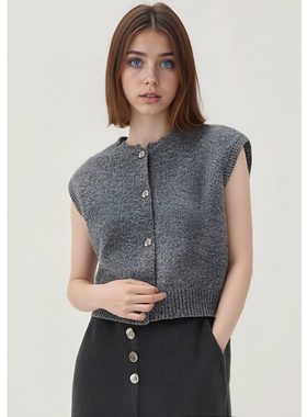 EF慵懒风时尚气质百搭无袖马甲毛衫2025冬季新款纽扣设计针织衫