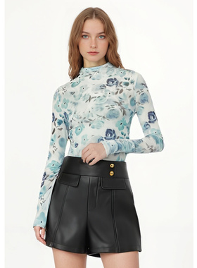 EF温柔风印花长袖修身打底衫2025冬季新款显瘦通勤百搭休闲上衣