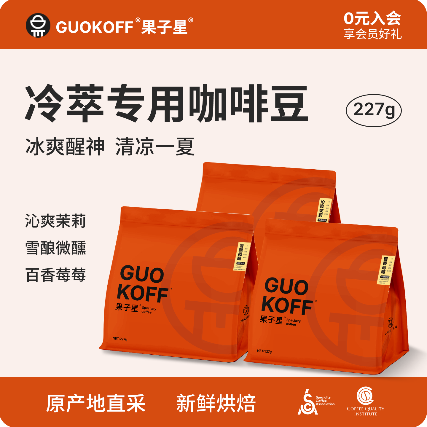 GUOKOFF果子星 冰滴冷泡冷萃咖啡豆低酸中浅烘精品美式咖啡可磨粉