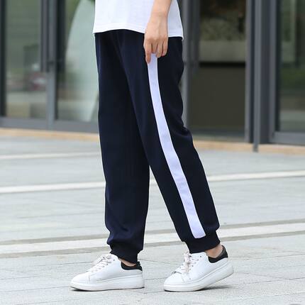 校服裤子一道杠藏青色束脚夏季初高中生小学生运动裤蓝色薄款校裤