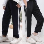 小学生藏青色校裤 束脚初中高中生两道杠运动裤 子两条杠夏季 校服裤