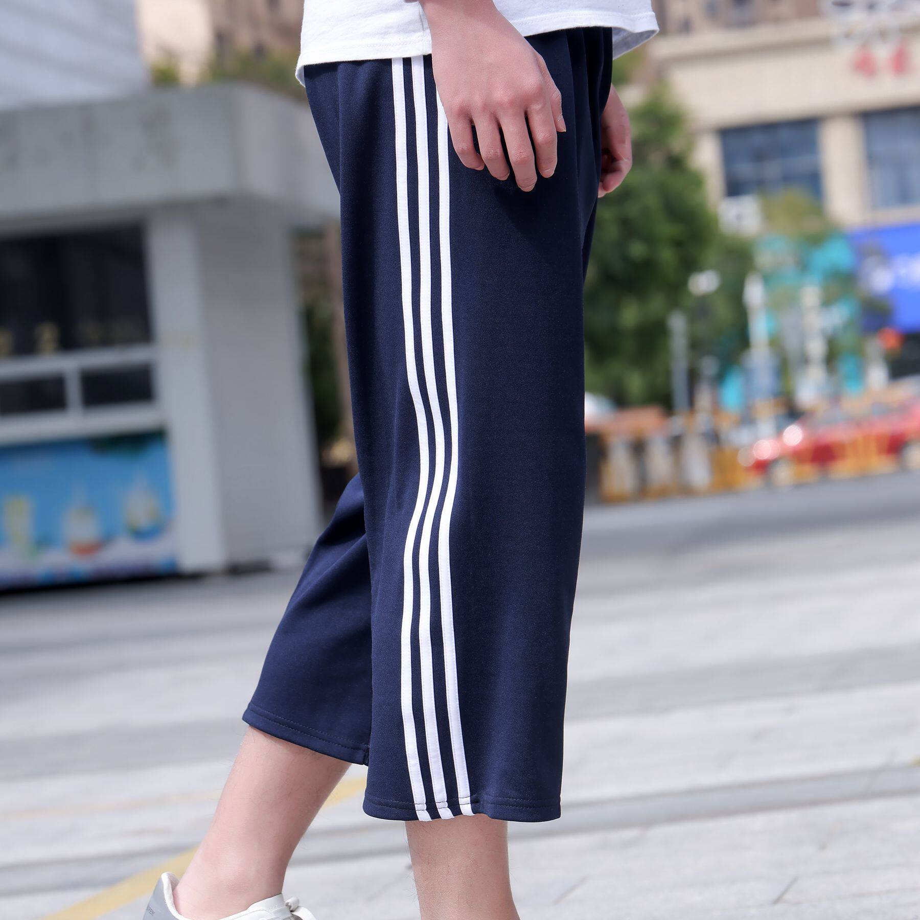 校裤三条杠五七分裤初高中学生男女宽松三杠白边二三道杠校服裤子
