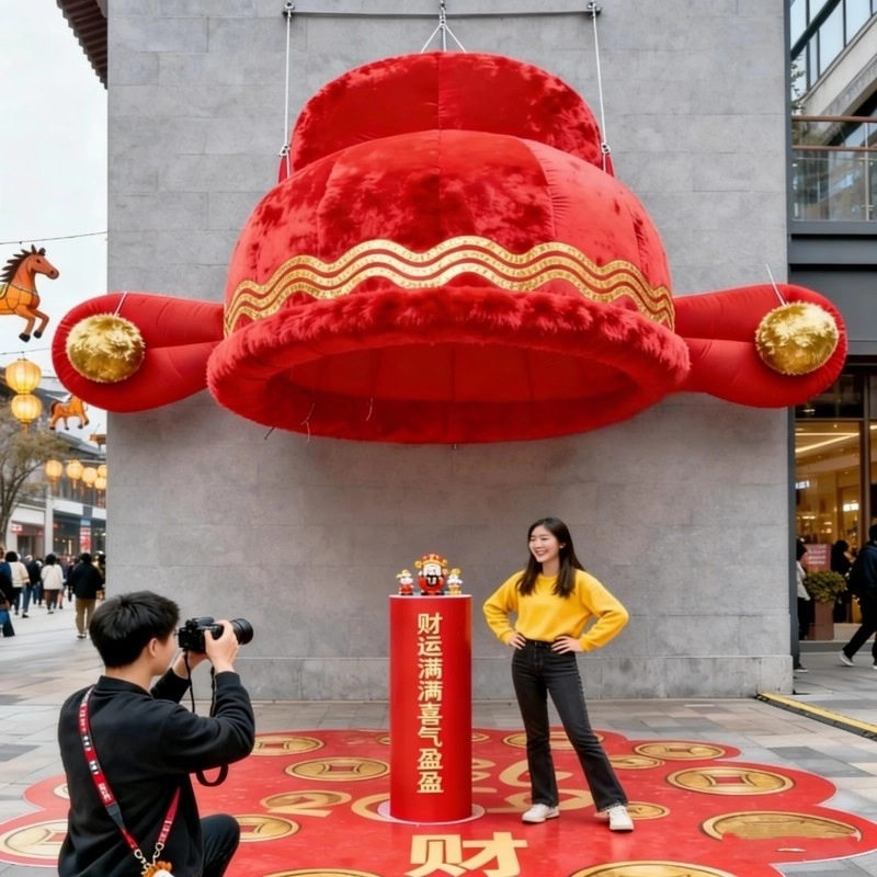 2026新款仿真财神帽气模充气官帽吊挂外墙景区新年美陈饰互动打卡,节庆用品/礼品,充气气模,淘宝优惠券,粉丝福利购,淘宝优惠卷