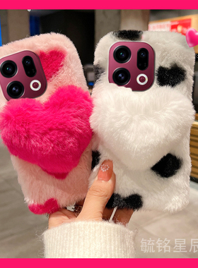 适用oppofindx9手机壳findx8pro新款findx7pro毛绒findx6绿色findx5焦虑findx3pro摄影师版x2猫咪小猫冬季的
