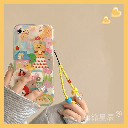新款涂鸦维尼熊KT猫适用苹果se4手机壳iPhonex透明8Plus硅胶se3带挂绳2防摔7小众6可爱xr卡通xsmax情侣5的4/s