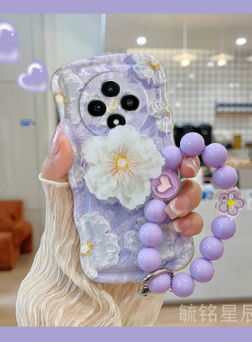 新款油画紫色花朵适用vivoY300Pro手机壳Y300i带支架的Y200挂链Y100爆款Y200i韩系ins透明硅胶por波浪边Y100t