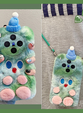 适用vivox300手机壳x200mini新款x100/s绿色x100pro+ultra毛绒x90十x80可爱x70帽子xnote小怪兽x70t毛茸茸x60