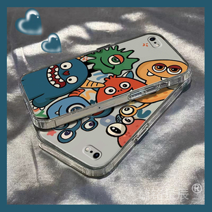 适用苹果se3手机壳iphone8plus情侣2新款7涂鸦6/s怪兽5/s搞怪4透明16e硅胶的15全包11古怪镜头保护套13promax