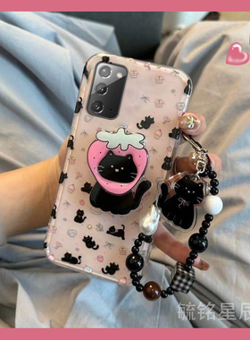 适用三星note20ultra手机壳note10十新款20ultra黑色9小猫a54带支架的a70挂绳a71防摔a55高级感c55硅胶a53软