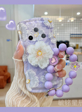 适用vivoy300手机壳y200+新款y300i油画y200gt紫色y300pro+花朵y100带支架的z5挂链y93s爆款y76s韩系ins透明