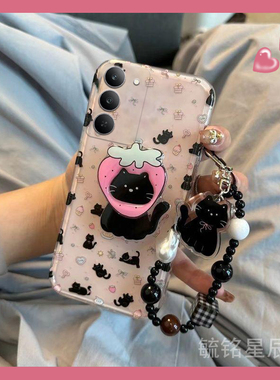 适用realme真我v20手机壳v11新款v60s黑色v60pro/v50小猫v30t带支架的v25挂绳v15防摔v13高级感v11s硅胶v5/x2