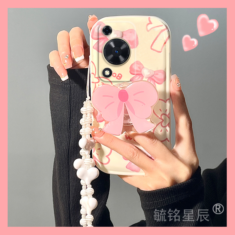 新款粉色蝴蝶结适用华为畅享70S手机壳畅想70Z硅胶70Pro小众60Pro带支架的por爱心链条防摔ins风气垫字母pr0