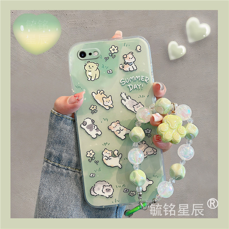 适用苹果se3手机壳iphone8plus新款2绿色7躺平猫咪6/s可爱5/s小狗4透明16e硅胶15手链11腕带挂绳防摔13promax