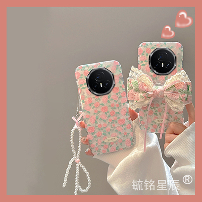适用华为荣耀magicvflip翻盖手机壳magicv3折叠屏vs3粉色vs2折叠款v2rsr花朵vs至臻版vpurse蝴蝶结带支架挂件