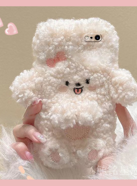 适用苹果8手机壳iphone7plus毛绒se3蝴蝶结2小狗6斜挎6splus带挂绳的6s防摔5小众4新款xsmax秋冬高级感毛茸茸