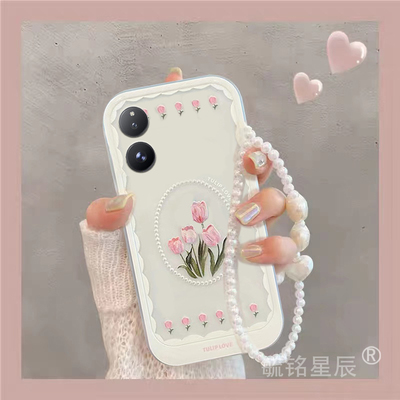 适用小米mixflip手机壳Flip2翻盖mixfold4折叠屏mixfold2新款mixfold3郁金香折叠款花朵简约挂绳手腕带透明的