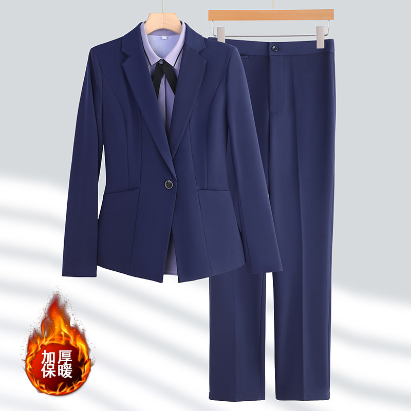加绒西装外套女秋冬酒店前台接待物业工作服高端气质空姐职业套装