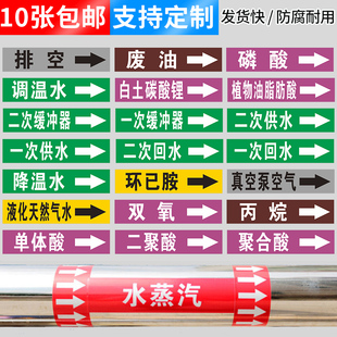排空管道标识贴介质流向箭头标示标签反光膜二氧化碳热水污水锅炉水磷酸废油聚合酸双氧真空泵指示签箭头贴