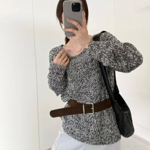 时尚 韩系设计感小众毛衣 高级感气质腰带百搭复古针织上衣早秋新款