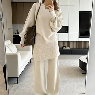 韩风简约针织衫阔腿裤套装女秋冬温柔慵懒垂感显瘦穿搭毛衣两件套