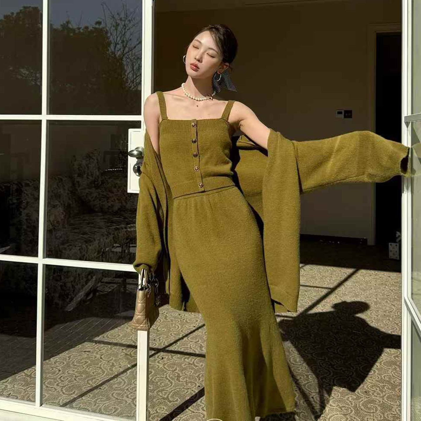 温柔风设计感超好看针织三件套女