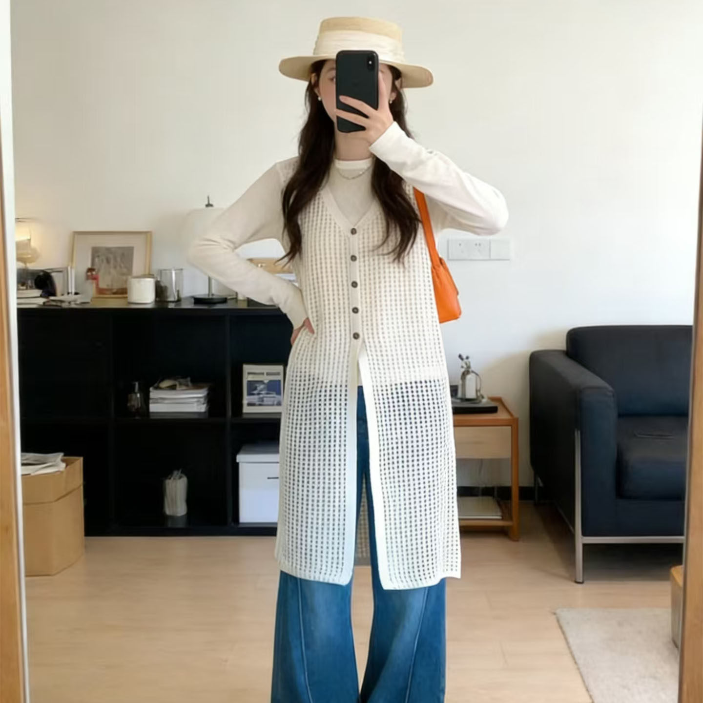 松弛感穿搭中长款镂空针织吊带开衫女春夏新款背心裙显瘦百搭叠穿