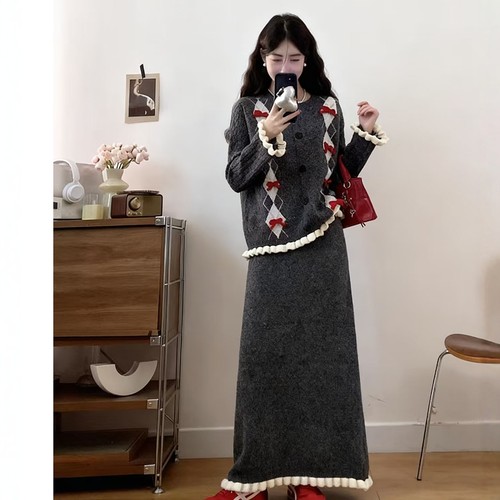 韩系荷叶边拼色松弛感穿搭针织衫