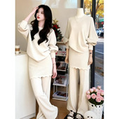 显瘦毛衣阔腿裤 温柔慵懒风宽松加厚减龄针织套装 女秋冬新款 两件套