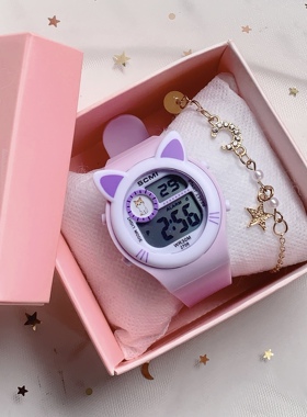 女童手表幼儿园防水甜酷夜光初中女生表小学生可爱儿童电子表女孩