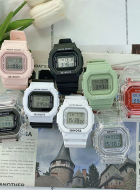 手表女ins风初高中学生简约气质透明防水学院青春风紫色男电子表