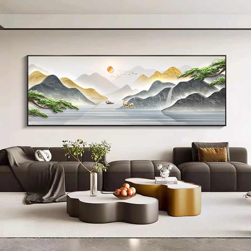 山水画客厅装饰画沙发背景墙