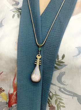 纯手工非遗宋锦琵琶古风吊坠项链汉服古装中式挂饰吊坠款