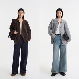 100%美利奴绵羊毛立领坑条开衫 谷波肌理 慵懒宽松廓形重磅毛衣