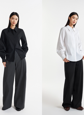 精梳棉立裁灯笼袖正肩衬衫 利落暗门襟 垂坠有型 百搭纯色四季款