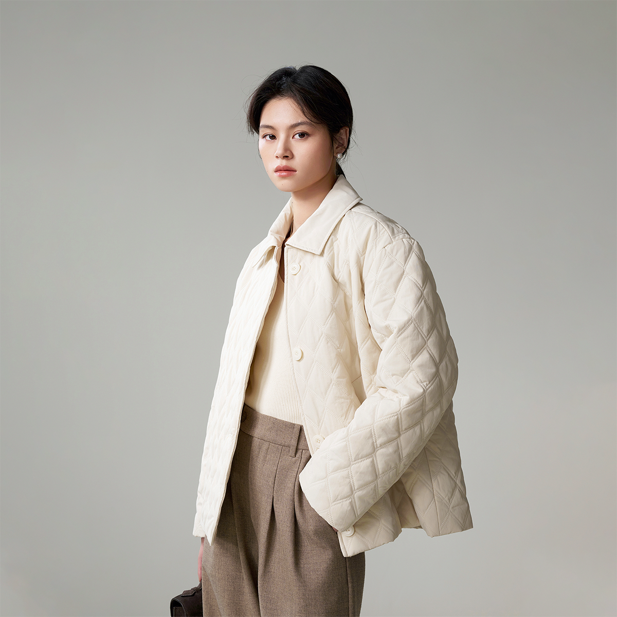 极简绗缝棉服外套羽丝绵轻盈保暖