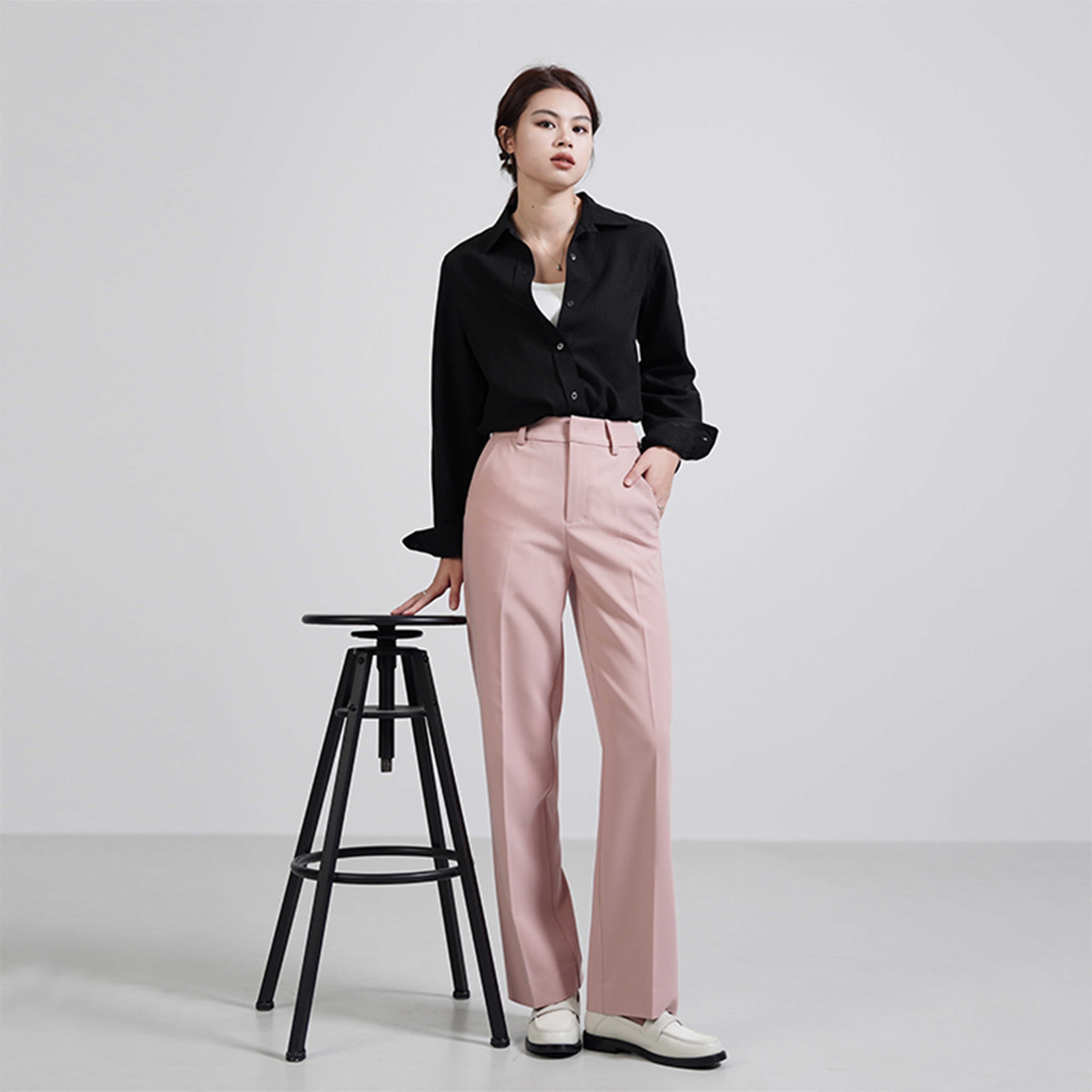 直筒修身高腰西裤烟管裤