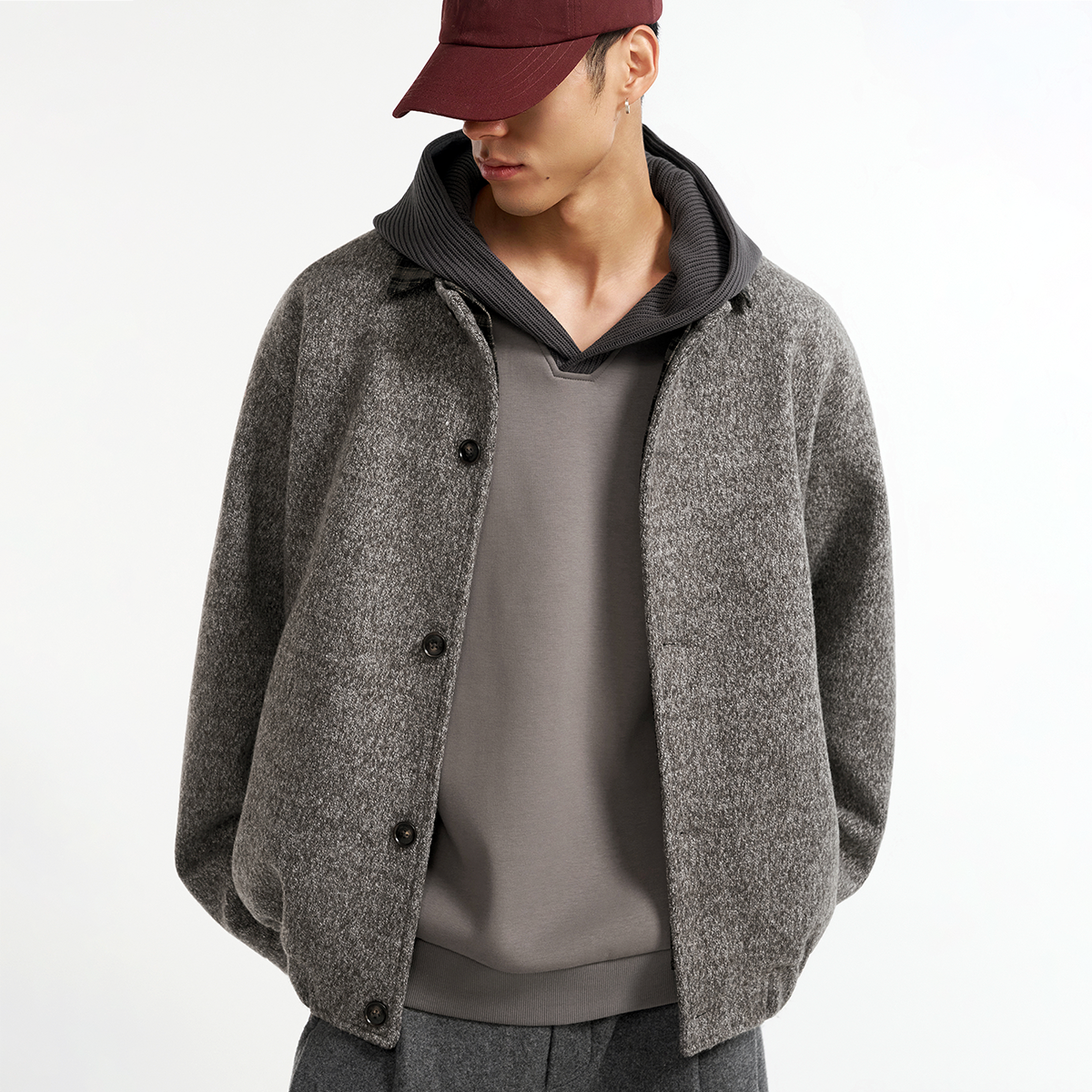 毛呢感假两件翻领夹克 复古拼接格纹 挺括有型 宽松廓形男款外套,男装,夹克,淘宝优惠券,粉丝福利购,淘宝优惠卷