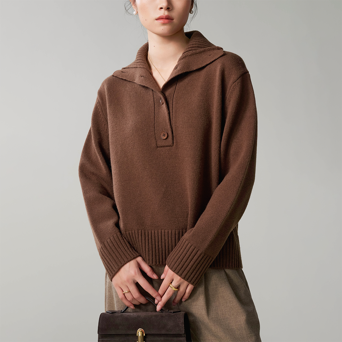 复古大翻领套头毛衣羊毛腈纶