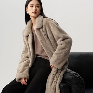 全抽皮草外套宾霸里衬 慵懒廓形 芬兰进口紫金天鹅绒翻领长款 水貂