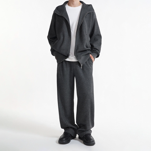㎡重磅坑条男士 分割阔腿裤 廓形套装 连帽拉链外套 圆领长袖 450G