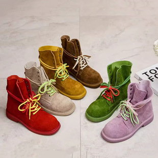 头层牛皮！复古真皮翻盖马丁靴女秋冬新款大黄靴厚底两穿机车短靴